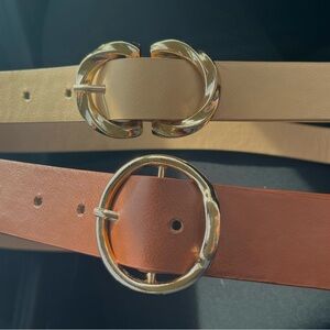 Tan and Brown Leather Belts with Gold Buckles